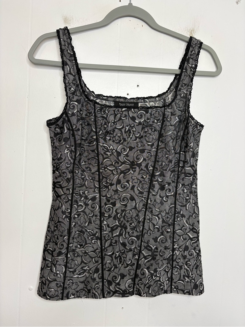 WHBM Top Womens Small Lace Trim Paisley Dark Whimsigoth Boning Stretchy Tank